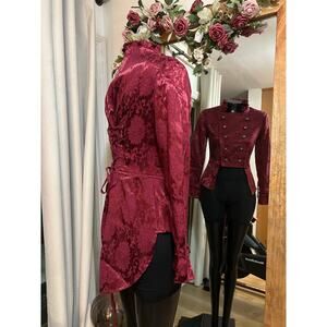 NWT Orchid Bloom Red Brocade Victorian Tailed Jacket Steampunk Sz 10 MSRP $110